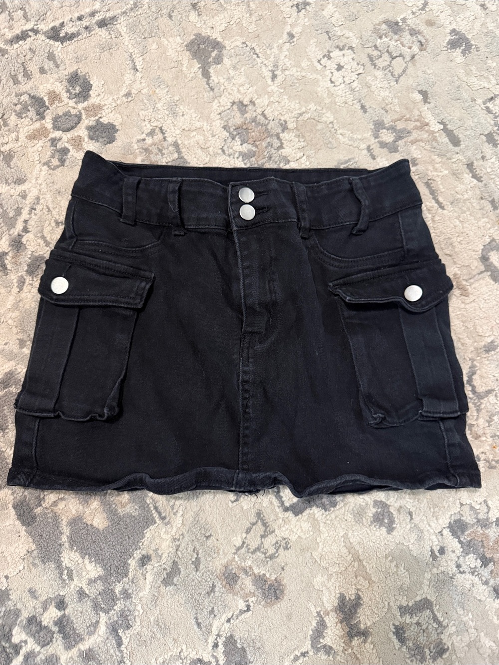 Black Cargo Pocket Denim Mini Skirt
